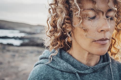 Close up of an anxious woman